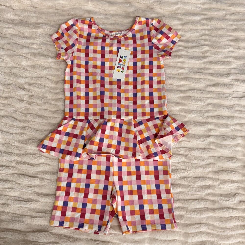 Dot Dot Smile NWT Girls Multi Color Plaid Short Sleeve Romper Size 8/10